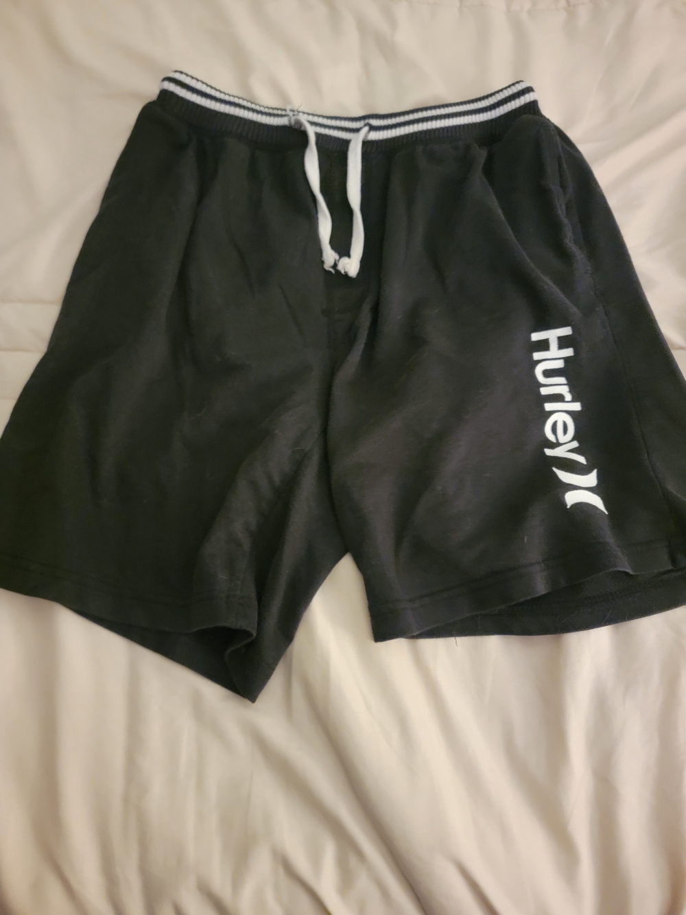 Hurley Black Athletic Drawstring Shorts with White Logo